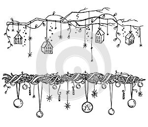 Set of christmas and New Year decorations. Garlands and lights vector