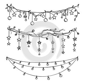 Set of christmas and New Year decorations. Garlands and lights vector