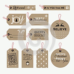 Set of Christmas and New Year gift tags