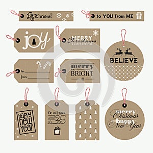 Set of Christmas and New Year gift tags photo