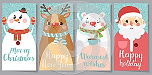 Set of Christmas and New Year greeting cards.