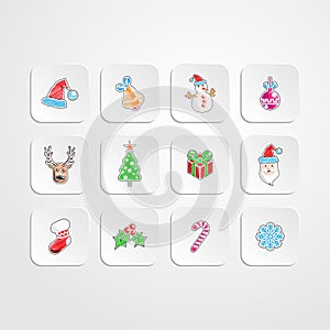 Set of Christmas/New year icons.Color pencil drawing style.