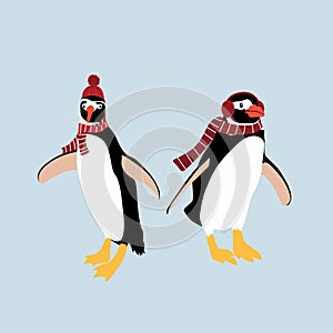 Set of Christmas and New Year  penguins. Element for greating card and templates.