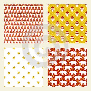 Set of Christmas and New Year seamless patterns.