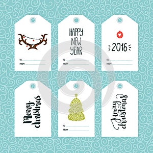 Set of Christmas and New year tags