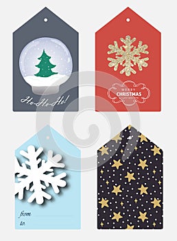 Set of christmas and new year tags