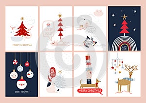 Set of christmas new year winter holiday greeting cards