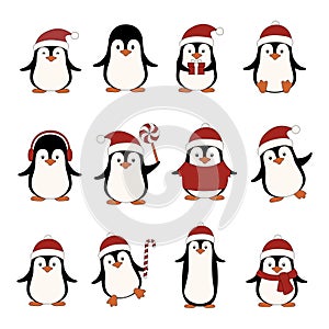 Set of Christmas penguins