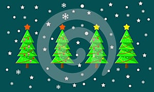 Set of Christmas pine trees with star snow circle ornament, Christmas decoration, pine vector, Christmas wallpaper
