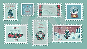 Set of Christmas postage stamps.