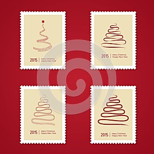 Set of Christmas Postage stamps with tree