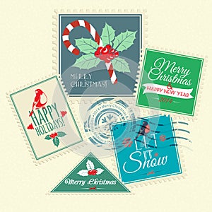 Set of Christmas postal stamps