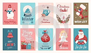 Set of Christmas posters to create a unique design of your holiday card. Christmas characters and festive elements