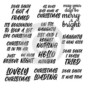 Set of Christmas quotes sayings and phrase typography handwriting bundle