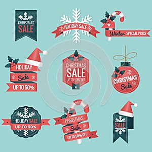 Set of christmas sale discount banner, label - vector illustration