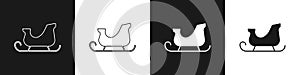 Set Christmas santa claus sleigh icon isolated on black and white background. Merry Christmas and Happy New Year. Vector