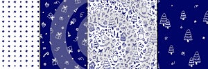 Set of Christmas seamless pattern in doodle style