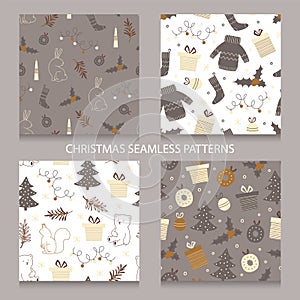 Set of Christmas seamless patterns.