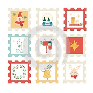 A set of Christmas stamps. Christmas decorations