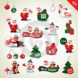 Set of Christmas stickers and Sale icons