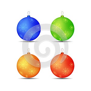 Set of Christmas toys balls snowflakes in different colors