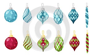 A set of Christmas toys in a flat style. Collection of balloons for Christmas tree decoration. Design elements for Christmas cards