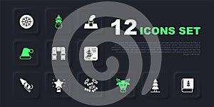 Set Christmas tree, book, Winter scarf, Reindeer, Santa Claus hat, star, and beard and Candy icon. Vector