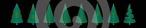 Set of christmas tree cartoon icon design template with various models. vector illustration isolated on black background