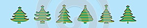 Set of christmas tree cartoon icon design template with various models. vector illustration isolated on black background