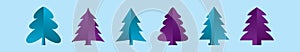 Set of christmas tree cartoon icon design template with various models. vector illustration isolated on blue background