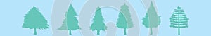 Set of christmas tree cartoon icon design template with various models. vector illustration isolated on blue background