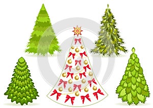 Set Christmas tree with decoration.