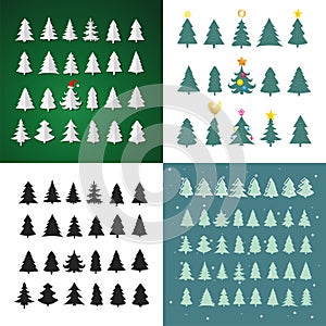 Set of Christmas tree silhouette design vector set.