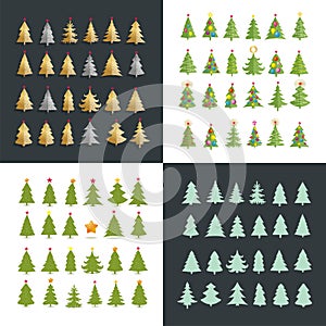 Set of Christmas tree silhouette design vector set. Concept tree