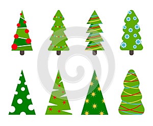 Set of Christmas trees, flat design.Colorful cartoon vector illustration