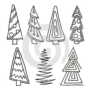 Set of christmas trees hand drawn