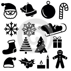 Set of christmas and winter icons isolated on white background.
