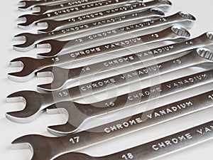 wrench spanner set of many different sizes
