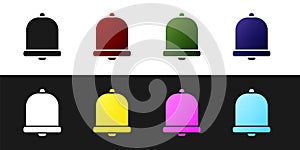 Set Church bell icon isolated on black and white background. Alarm symbol, service bell, handbell sign, notification