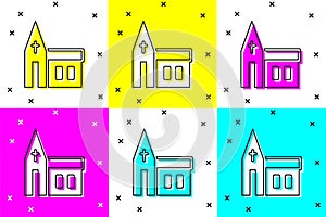 Set Church building icon isolated on color background. Christian Church. Religion of church. Vector