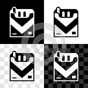 Set Cigarettes pack box icon isolated on black and white, transparent background. Cigarettes pack. Vector