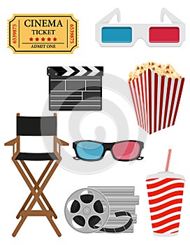 set cinema icons stock vector illustration