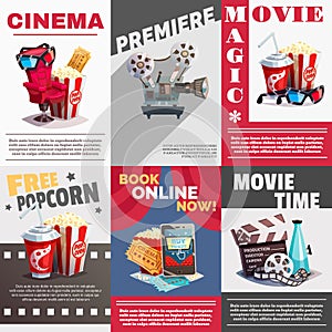 Set Of Cinema Posters With Premiere Advertising