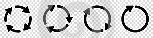 Set of circle arrow vector icons. Refresh and reload arrow icon. Recycling icon. Circular vector arrows. Arrows flat sign. Vector
