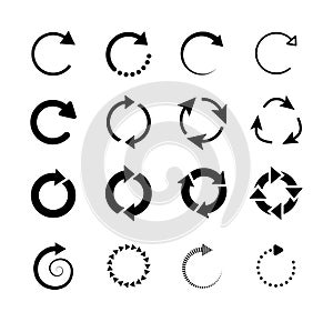 Set of circle arrows. Circled cursor web recycling progress buttons  isolated icons. Round arrow refresh reload rotation