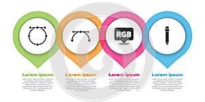 Set Circle with Bezier curve, Bezier curve, Speech bubble with RGB and CMYK and Pencil with eraser. Business infographic