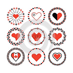 Set of circle border decorative hearts symbol patterns emblems and design elements