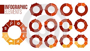 Set of circle chart infographic templates with1-8 options for presentations, advertising, layouts, annual reports. Vector