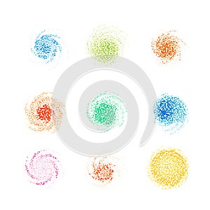 Set of Circle Colorful Dot Banners. Noisy Round concepts. Dotwork Halftone Backgrounds. Vector Illustration.