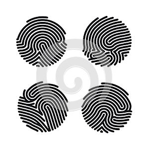 Set of Circle Fingerprint icons design for app. Finger print flat scan. Personal Id for authorization. Vector illustration